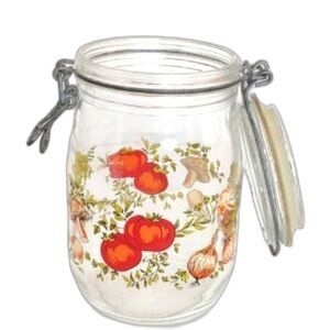 Vintage Arc Spice Of Life Glass Mushrooms and Vegetable Jar Canister 1 L France